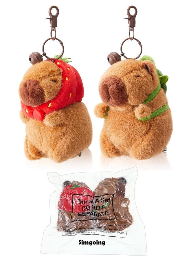 Simgoing 2 Pcs Capybara Plush Keychain Capybara Stuffed Animals Plush Pendant for Valentine's Gifts Exchange Birthday Party(Turtle Bag, Strawberry Hood) - Image 3